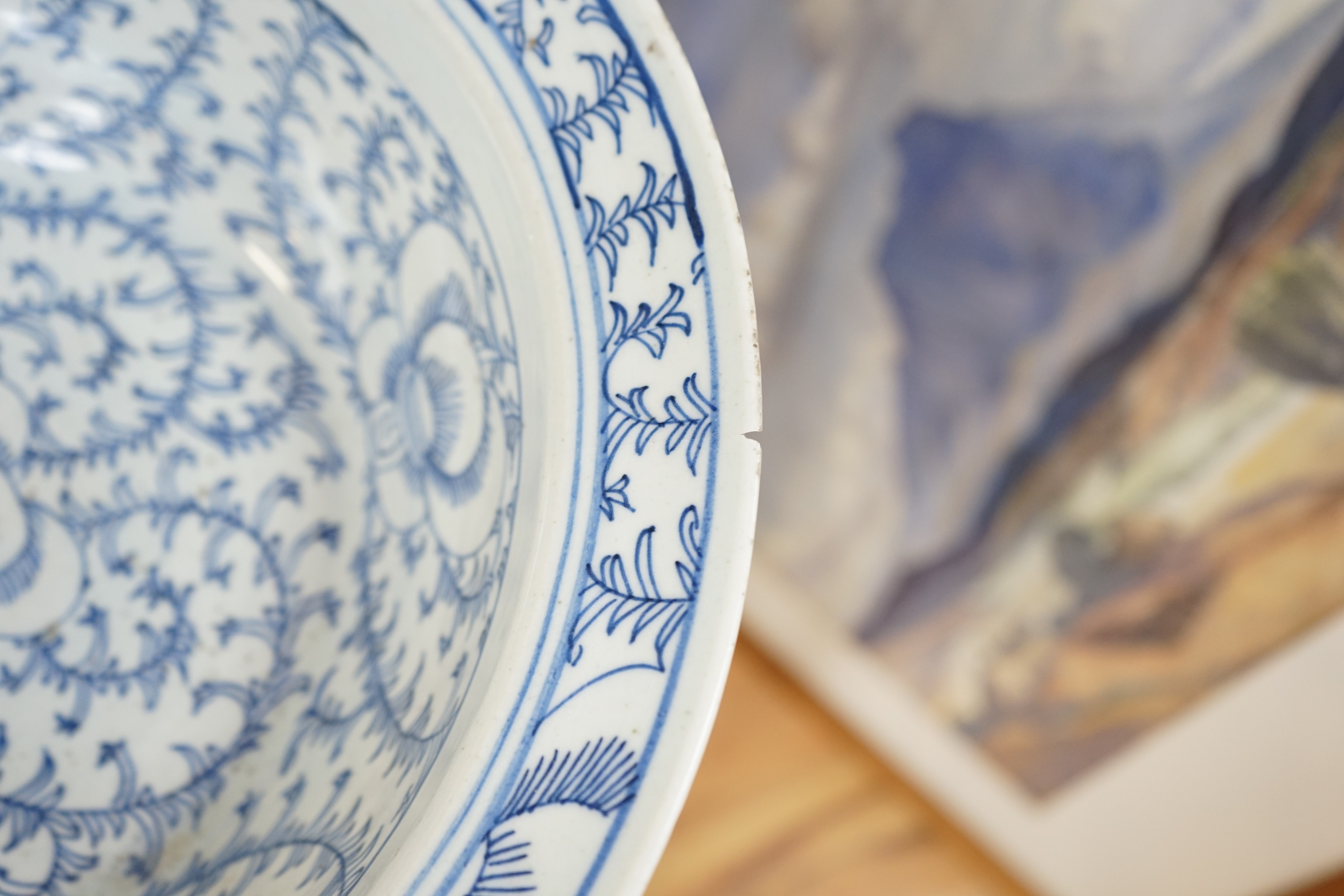 A 19th century Chinese lacquered wood washstand with sweet pea blue and white basin - 168cm high
